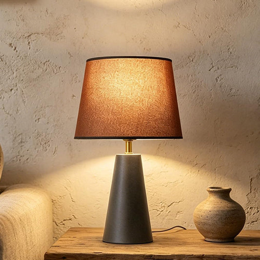 Genecore Modern Bedside Table Lamp – Linen Shade, Black Metal Base