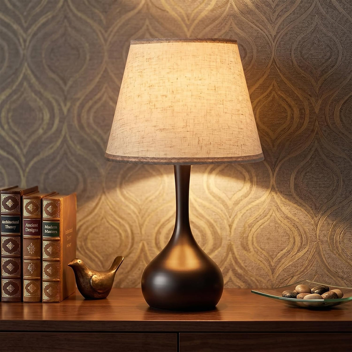 Genecore Touch Bedside Table Lamp – 3-Way Dimmable with Fabric Shade