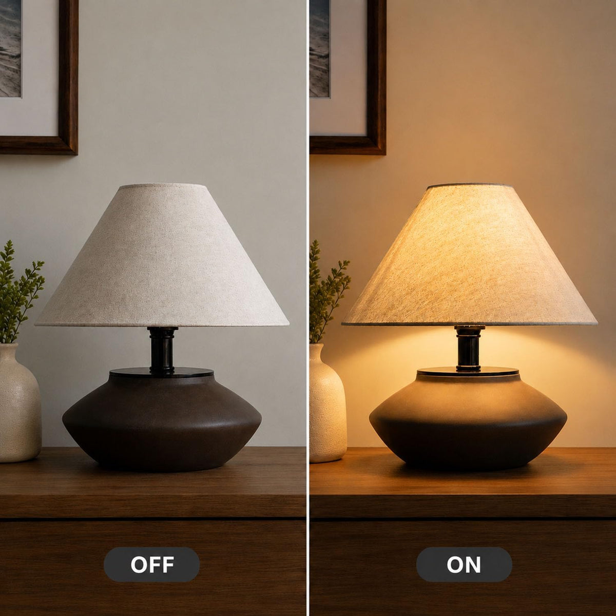 Genecore Farmhouse Ceramic Table Lamp – Black Base, Linen Shade