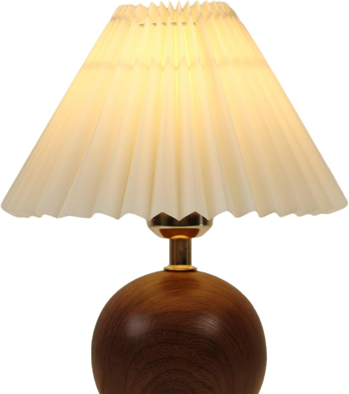 Genecore Ceramic Globe Table Lamp – Walnut Base, Beige Shade