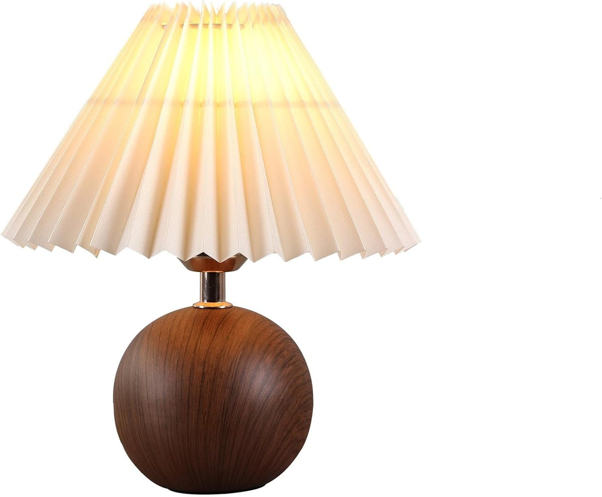 Genecore Ceramic Globe Table Lamp – Walnut Base, Beige Shade