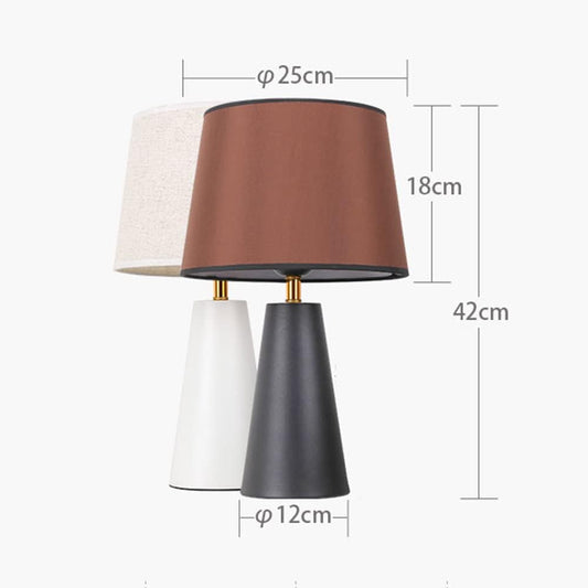 Genecore Modern Bedside Table Lamp – Linen Shade, Black Metal Base