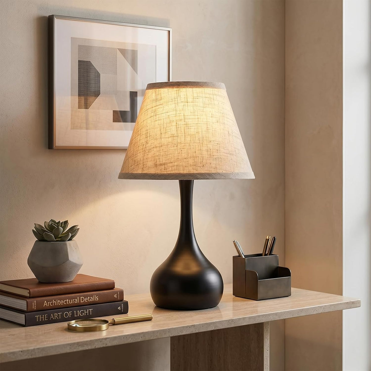 Genecore Touch Bedside Table Lamp – 3-Way Dimmable with Fabric Shade