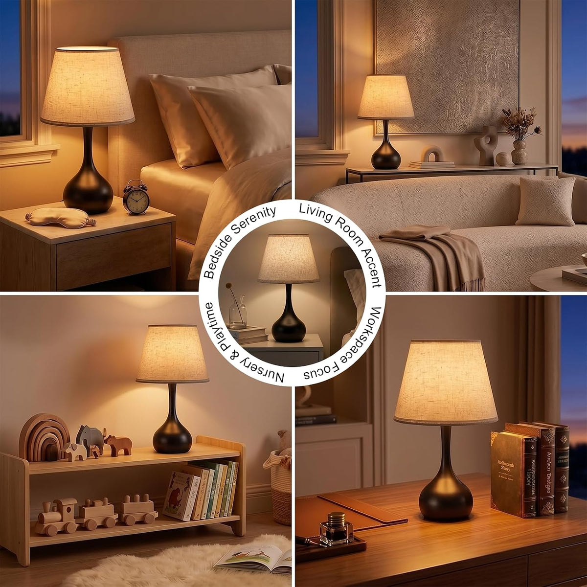 Genecore Touch Bedside Table Lamp – 3-Way Dimmable with Fabric Shade