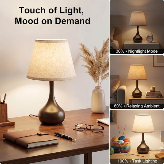 Genecore Touch Bedside Table Lamp – 3-Way Dimmable with Fabric Shade